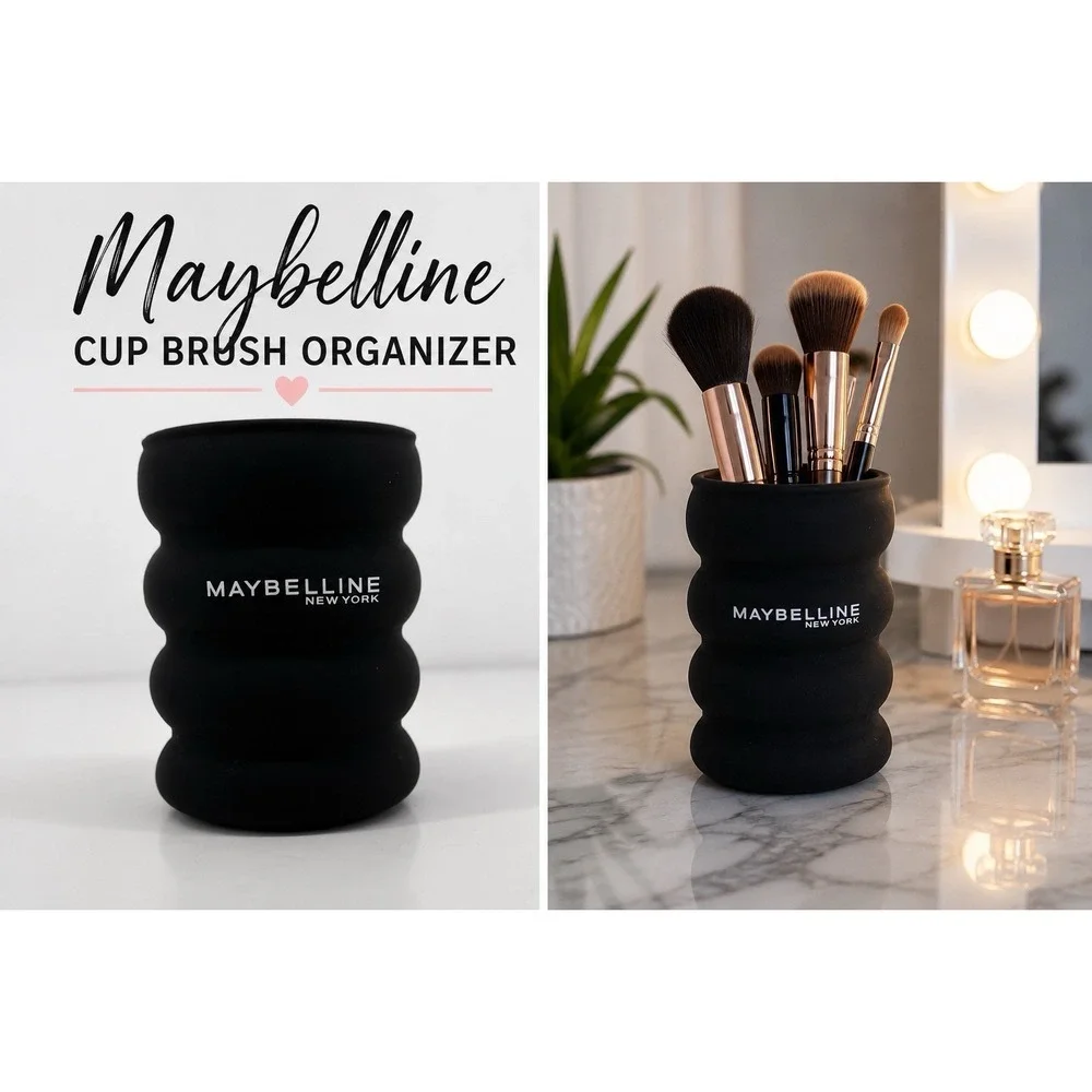 Maybelline New York Black Silicone Makeup Brush Holder Cup Organizer Vanity